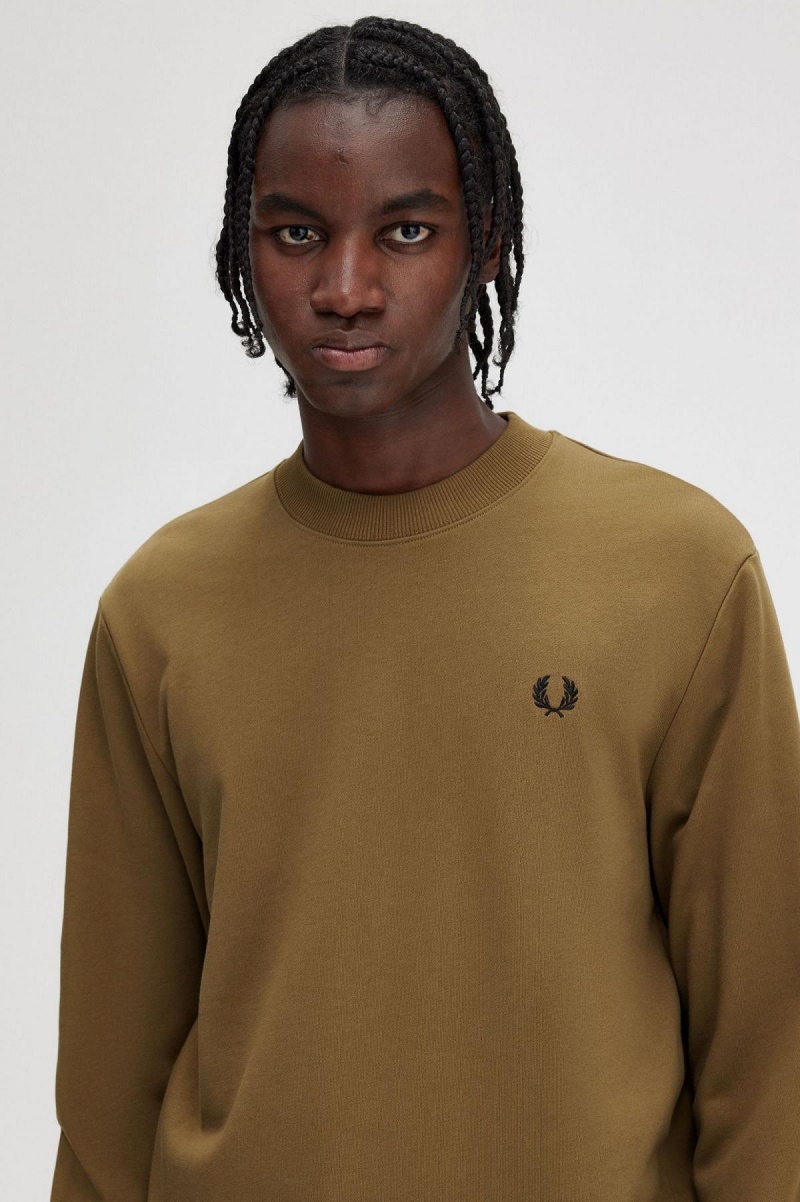 Shaded Stone / Burnt Tobacco Fred Perry Crew Neck Men's Sweatshirts | LCATR96822