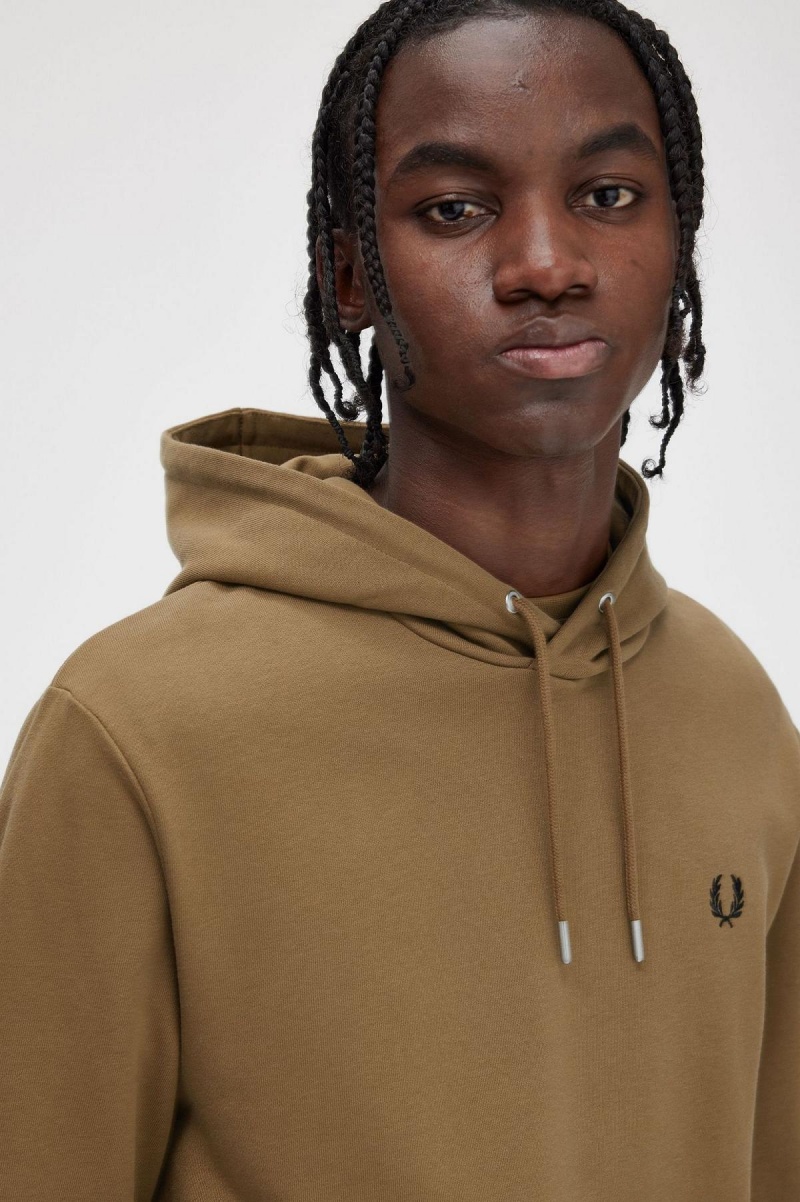 Shaded Stone / Burnt Tobacco Fred Perry Tipped Hooded Men's Sweatshirts | CAJBT88256