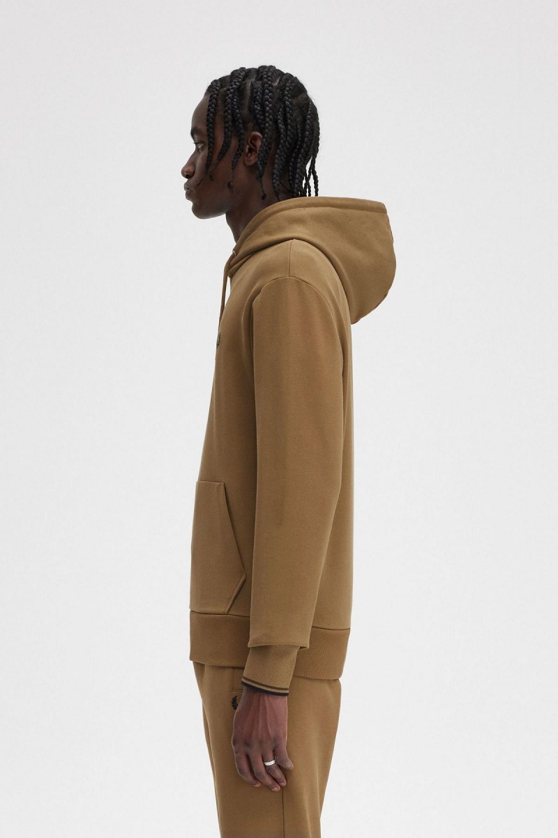 Shaded Stone / Burnt Tobacco Fred Perry Tipped Hooded Sweatshirt Men's Tracksuits | CAIIZ52684