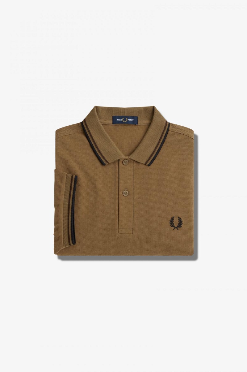 Shaded Stone / Burnt Tobacco / Black Fred Perry M3600 Men\'s Fred Perry Shirt | SCANY53578