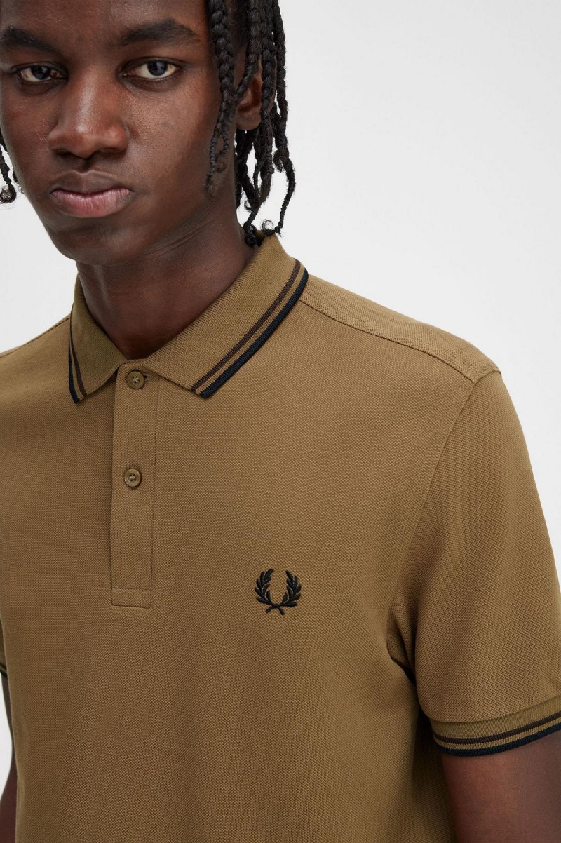 Shaded Stone / Burnt Tobacco / Black Fred Perry M3600 Men's Polo Shirts | ECAHC52169