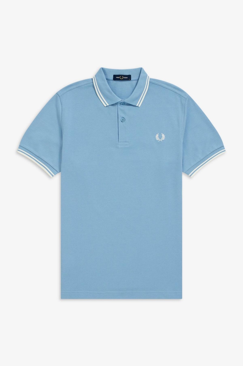 Sky Blue / Snow White / Snow White Fred Perry M3600 Men's Fred Perry Shirt | PCAER48412