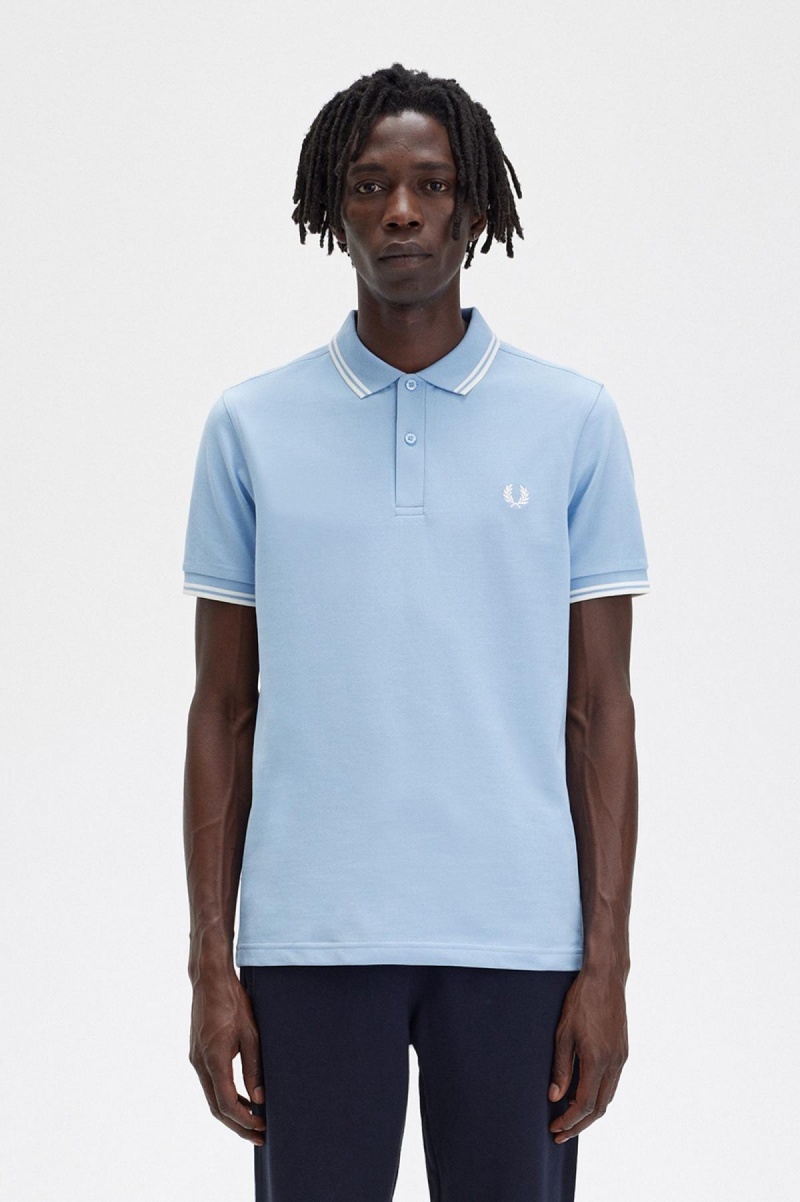 Sky Blue / Snow White / Snow White Fred Perry M3600 Men's Fred Perry Shirt | PCAER48412