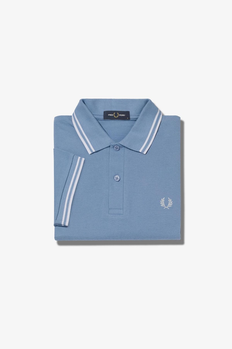 Sky Blue / Snow White / Snow White Fred Perry M3600 Men\'s Fred Perry Shirt | PCAER48412