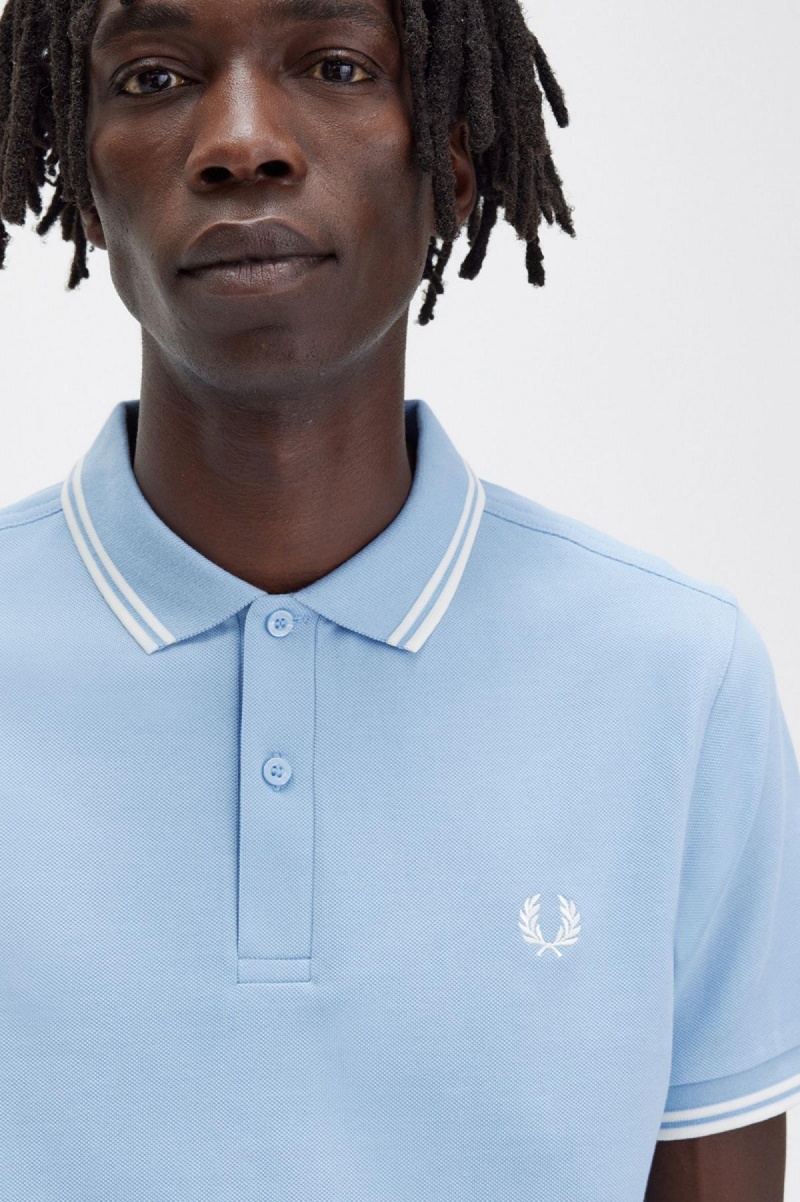 Sky Blue / Snow White / Snow White Fred Perry M3600 Men's Polo Shirts | CADYB35645