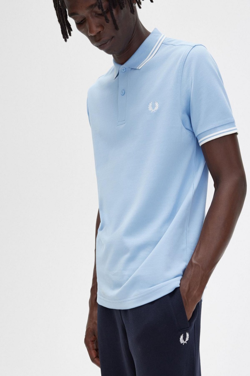 Sky Blue / Snow White / Snow White Fred Perry M3600 Men's Polo Shirts | CADYB35645