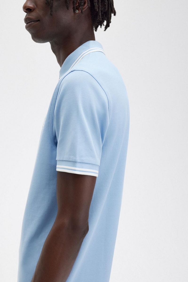 Sky Blue / Snow White / Snow White Fred Perry M3600 Men's Polo Shirts | CADYB35645