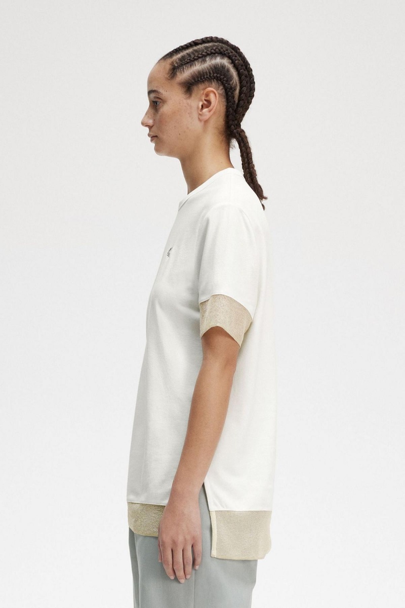 Snow White Fred Perry Sheer Trim Piqué Women's T Shirts | CAJZR71656