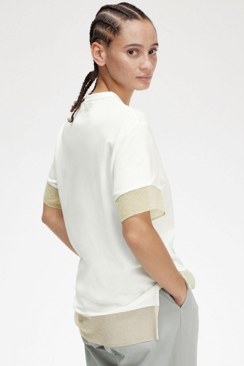 Snow White Fred Perry Sheer Trim Piqué Women's T Shirts | CAJZR71656