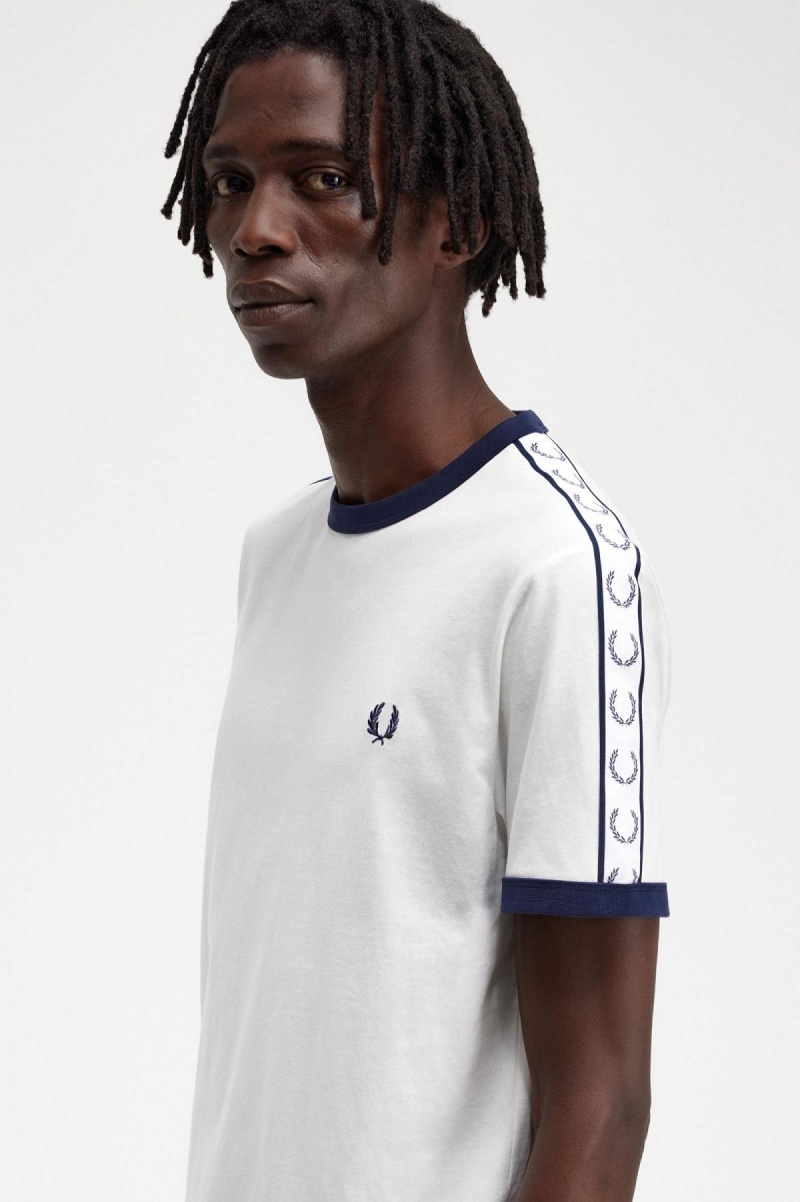 Snow White Fred Perry Taped Ringer Men's T Shirts | CANEJ56016