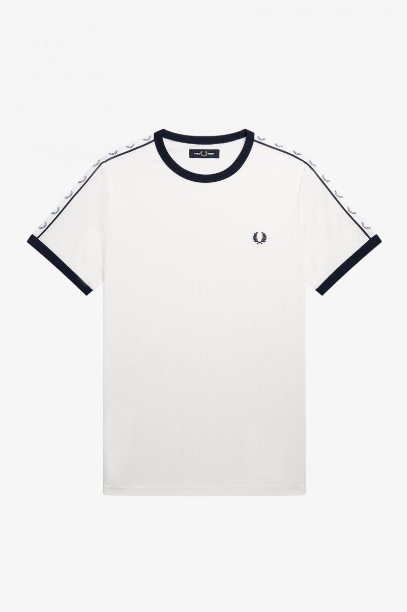 Snow White Fred Perry Taped Ringer Men's T Shirts | CANEJ56016