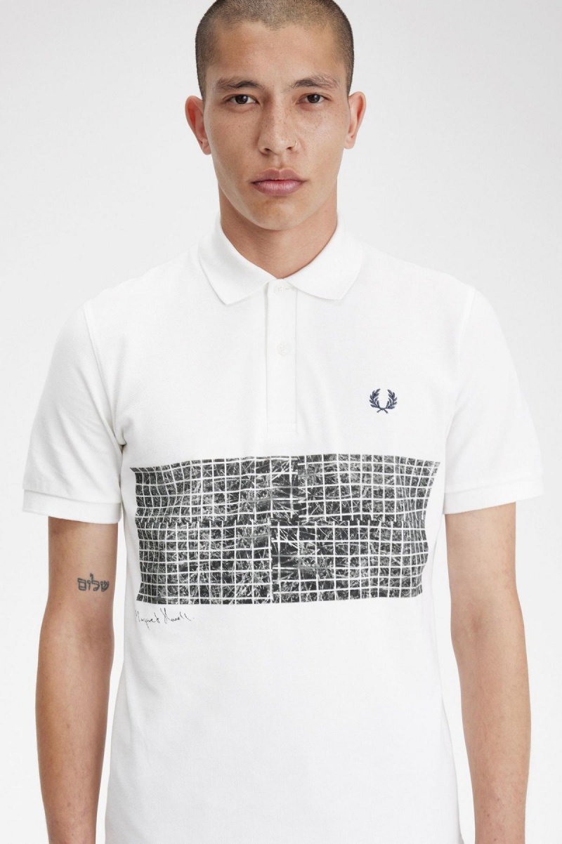 Snow White Fred Perry Tennis Print Fred Perry Shirt Men's Polo Shirts | SCANY10019