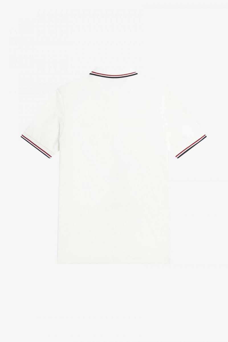 Snow White / Burnt Red / Navy Fred Perry M3600 Men's Fred Perry Shirt | ZCANQ48623