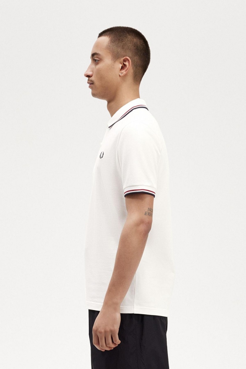 Snow White / Burnt Red / Navy Fred Perry M3600 Men's Fred Perry Shirt | ZCANQ48623