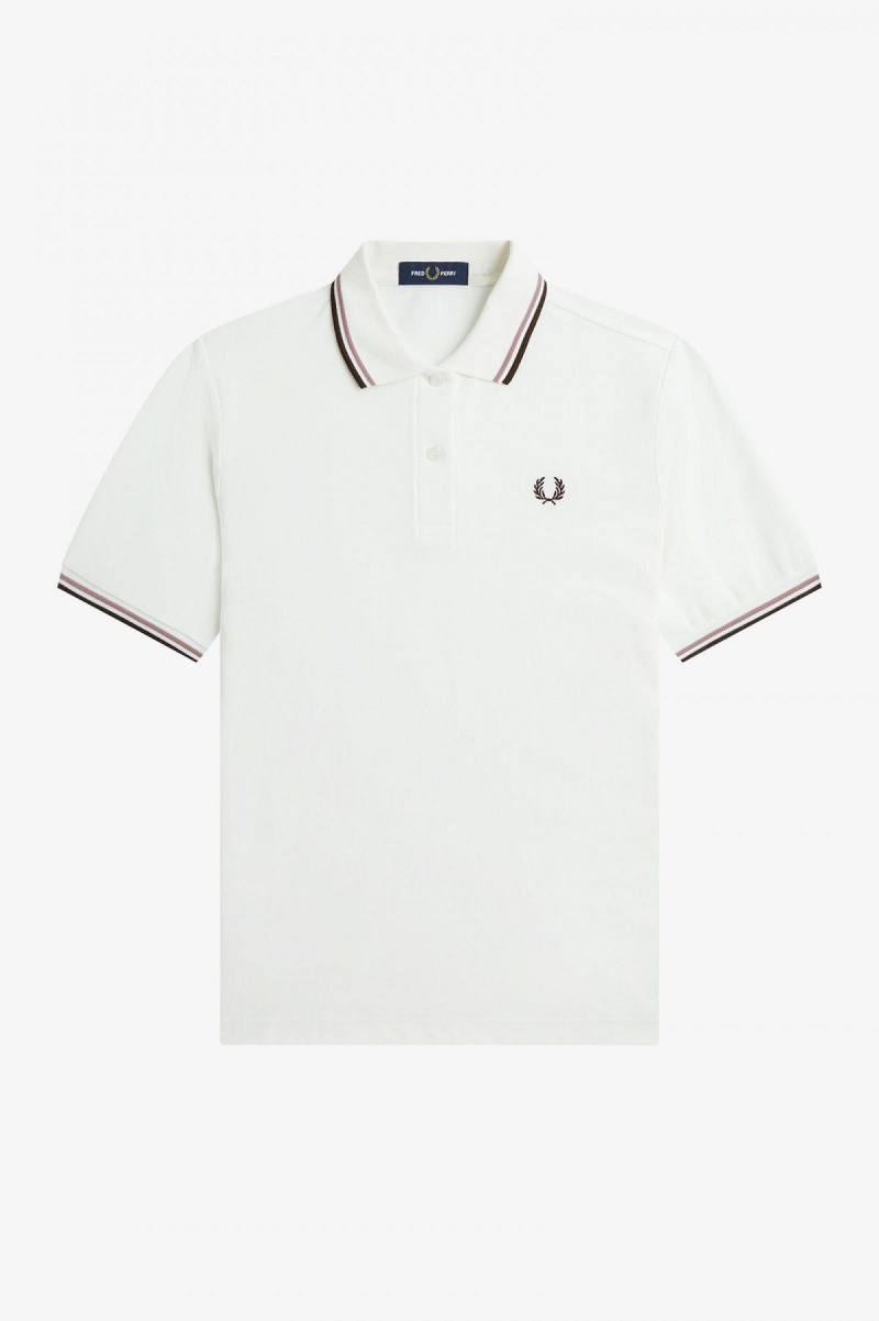 Snow White / Dark Pink / Burnt Tobacco Fred Perry G3600 Women's Fred Perry Shirt | DCAVO87590