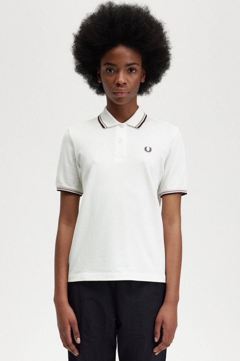 Snow White / Dark Pink / Burnt Tobacco Fred Perry G3600 Women's Fred Perry Shirt | DCAVO87590