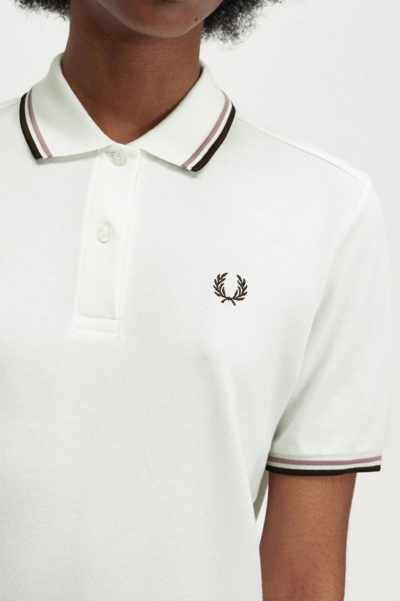 Snow White / Dark Pink / Burnt Tobacco Fred Perry G3600 Women's Polo Shirts | CAJKU95281