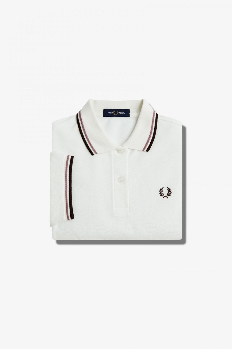 Snow White / Dark Pink / Burnt Tobacco Fred Perry G3600 Women's Polo Shirts | CAJKU95281