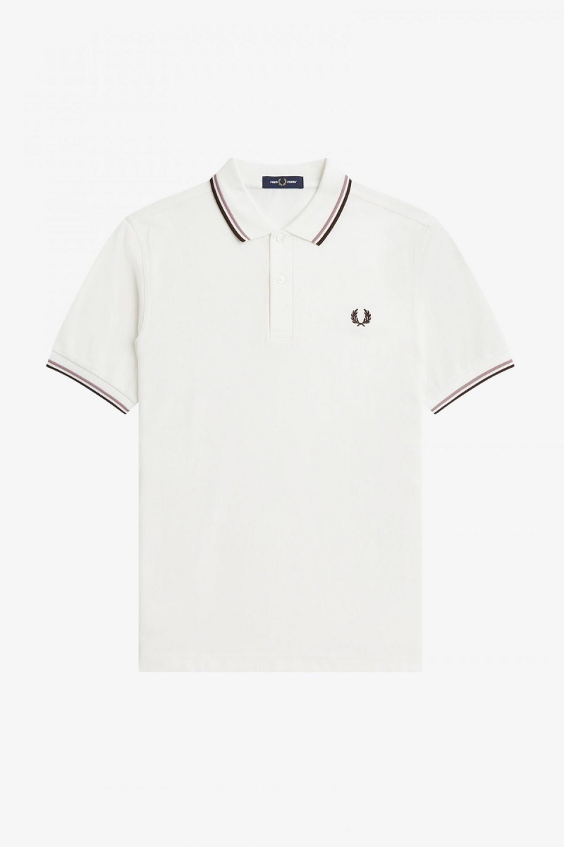 Snow White / Deep Pink / Burnt Tobacco Fred Perry M3600 Men's Fred Perry Shirt | CANZX48528