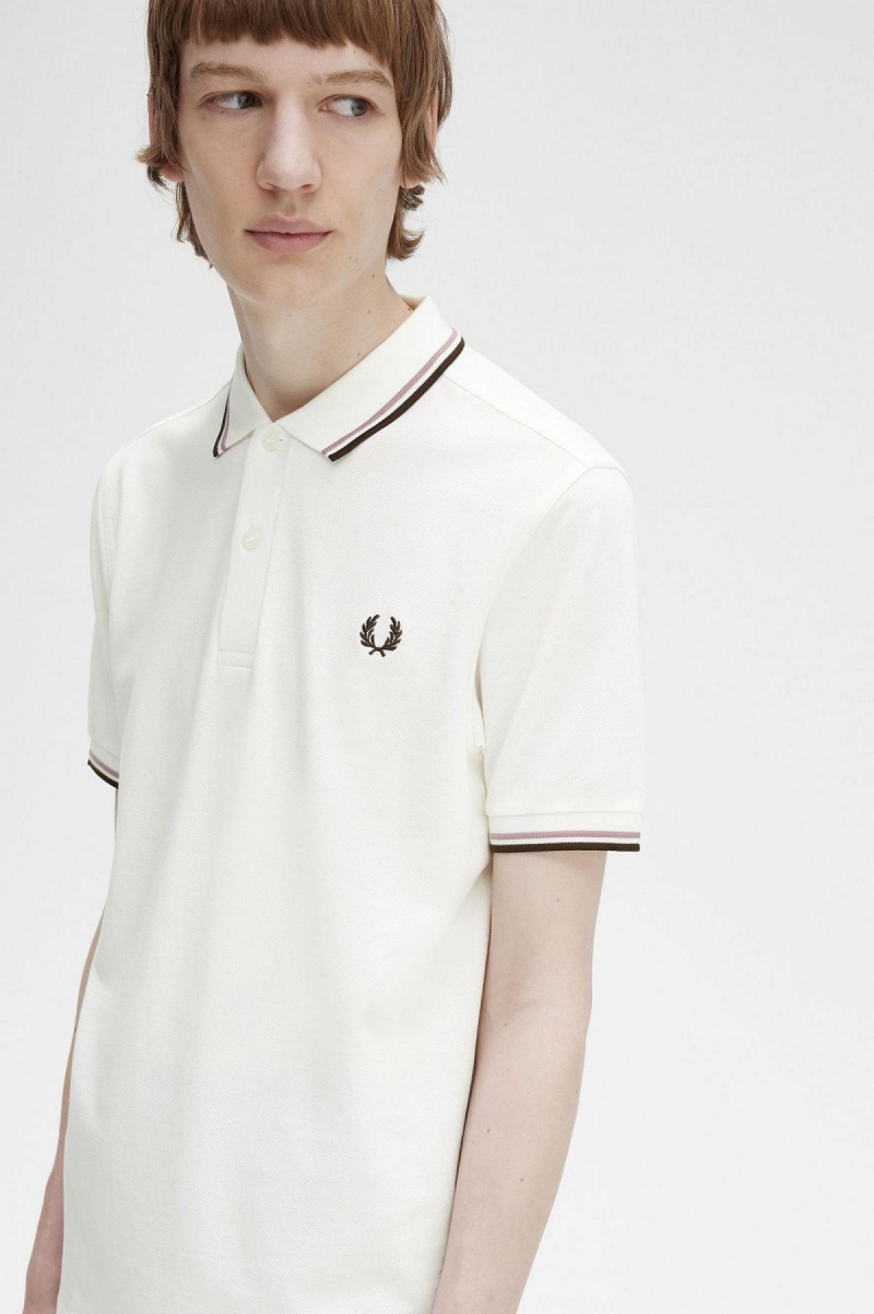 Snow White / Deep Pink / Burnt Tobacco Fred Perry M3600 Men's Polo Shirts | CAXBR17127