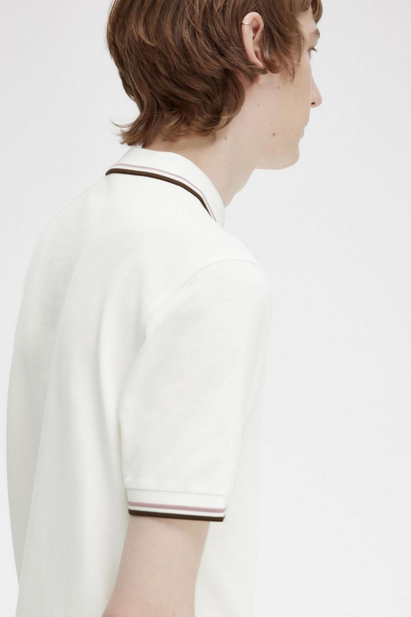 Snow White / Deep Pink / Burnt Tobacco Fred Perry M3600 Men's Polo Shirts | CAXBR17127