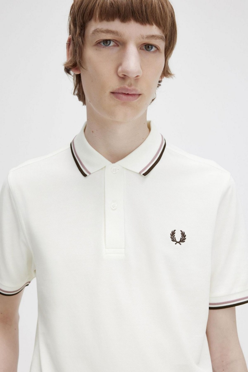 Snow White / Deep Pink / Burnt Tobacco Fred Perry M3600 Men's Polo Shirts | CAXBR17127