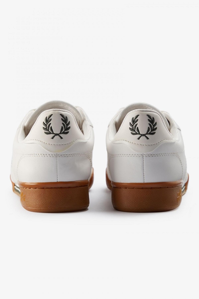 Snow White / Field Green Fred Perry B722 Men's Shoes | QCAUV61818