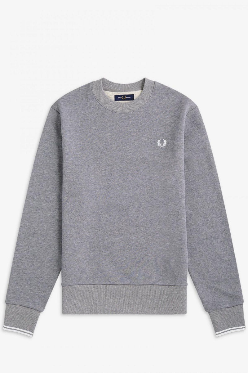 Steel Marl Fred Perry Crew Neck Men's Sweatshirts | CADYB46649