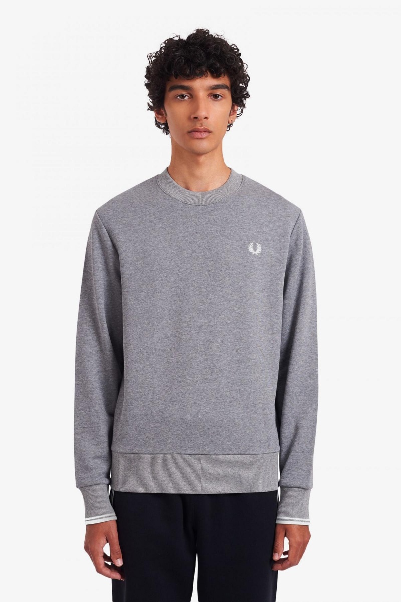 Steel Marl Fred Perry Crew Neck Men\'s Sweatshirts | CADYB46649