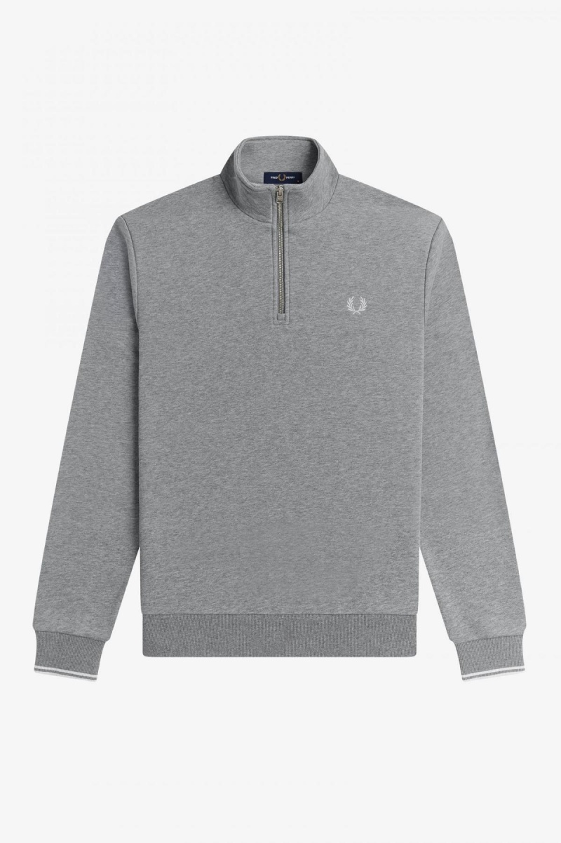 Steel Marl Fred Perry Half Zip Men's Sweatshirts | CAJZR58573