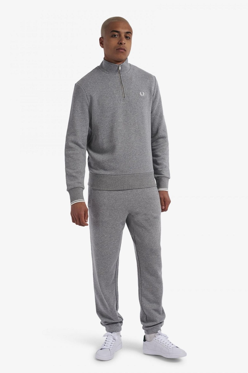 Steel Marl Fred Perry Half Zip Men's Sweatshirts | CAJZR58573