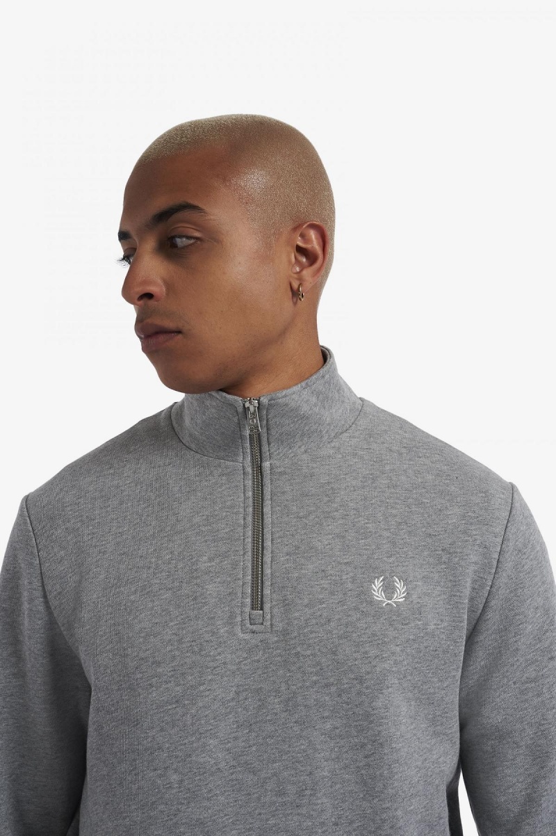 Steel Marl Fred Perry Half Zip Men's Sweatshirts | CAJZR58573