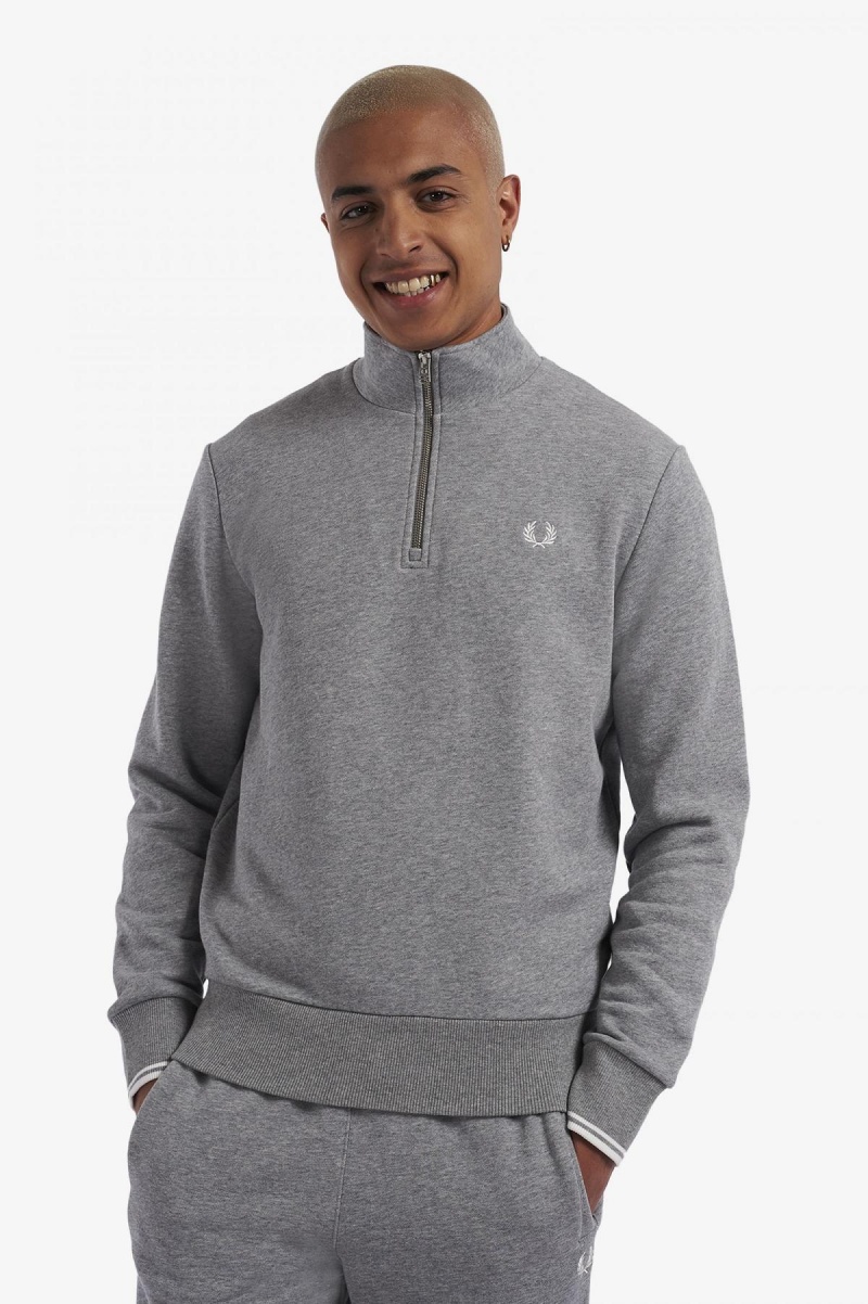 Steel Marl Fred Perry Half Zip Men\'s Sweatshirts | CAJZR58573