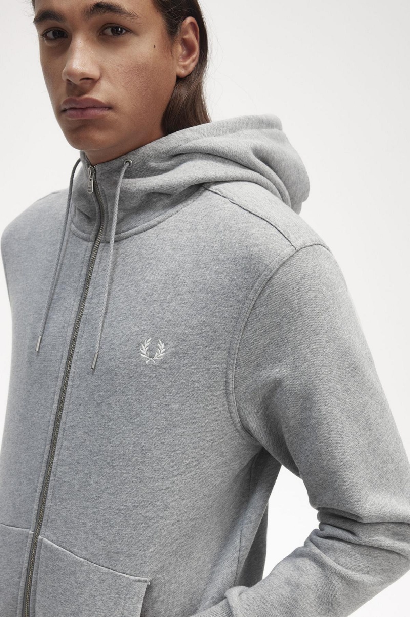 Steel Marl Fred Perry Hooded Zip Through Men's Sweatshirts | TCAPQ34185