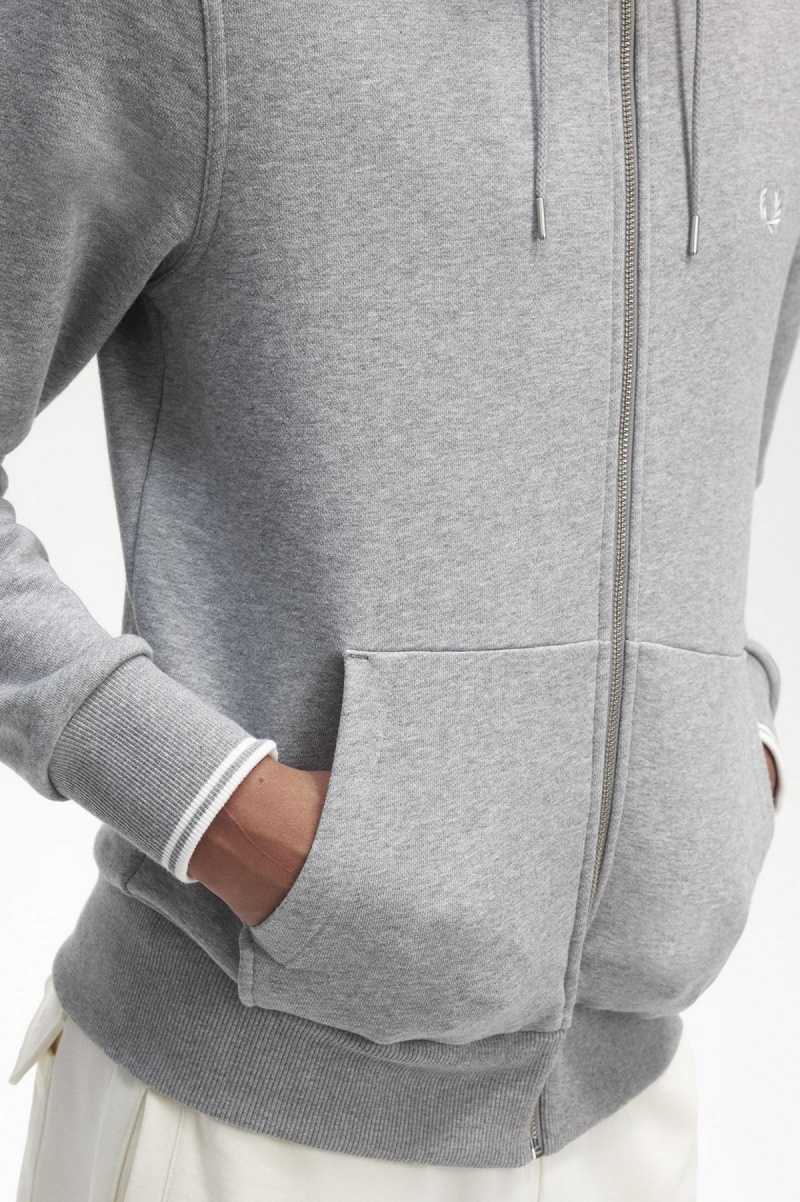 Steel Marl Fred Perry Hooded Zip Through Men's Sweatshirts | TCAPQ34185