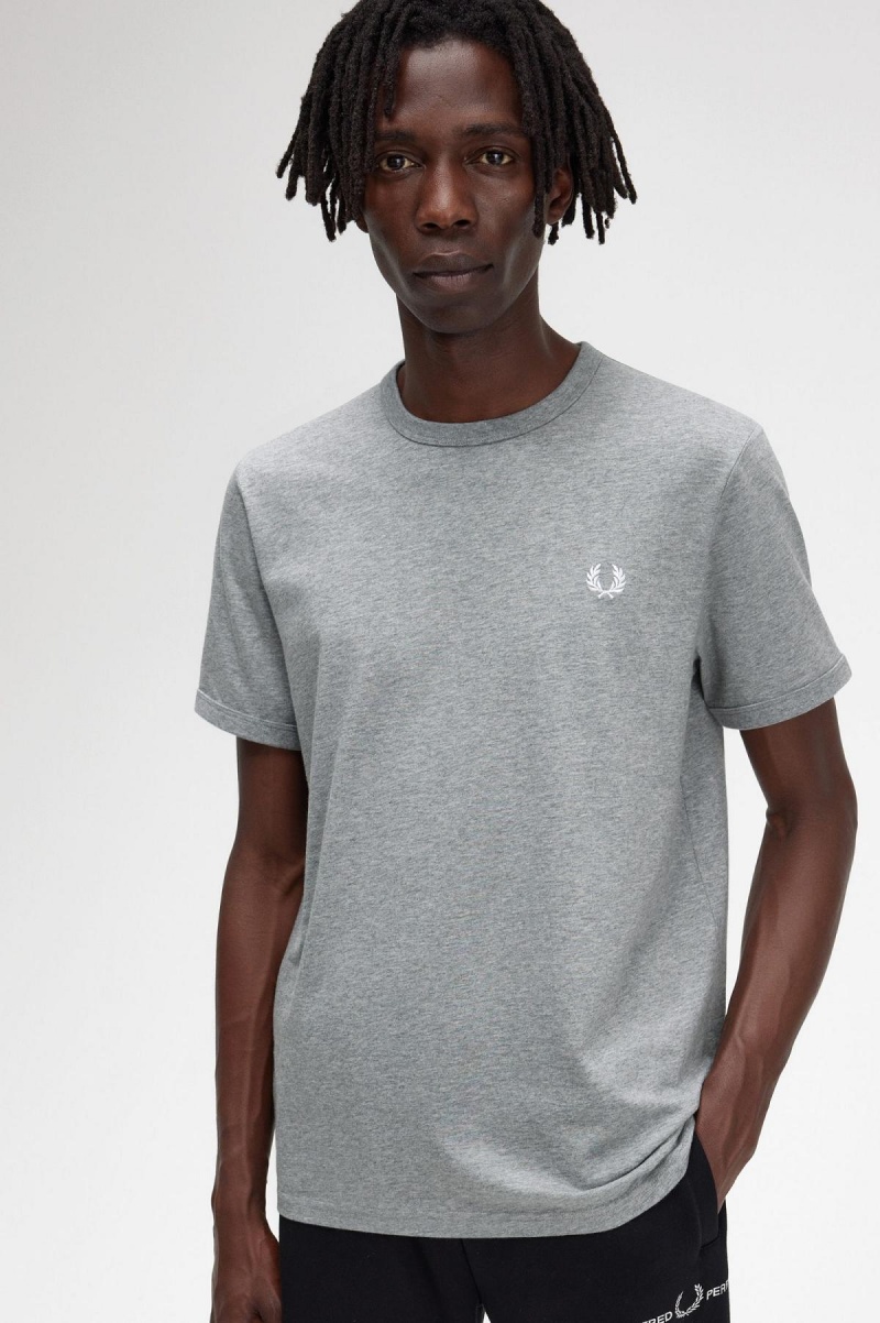 Steel Marl Fred Perry Ringer Men's T Shirts | PCAQX12855