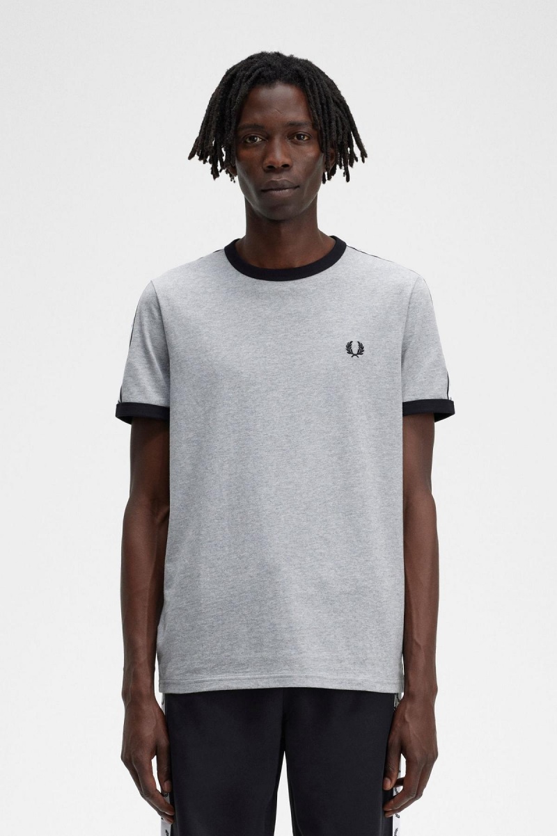 Steel Marl Fred Perry Taped Ringer Men's T Shirts | TCAWZ61370