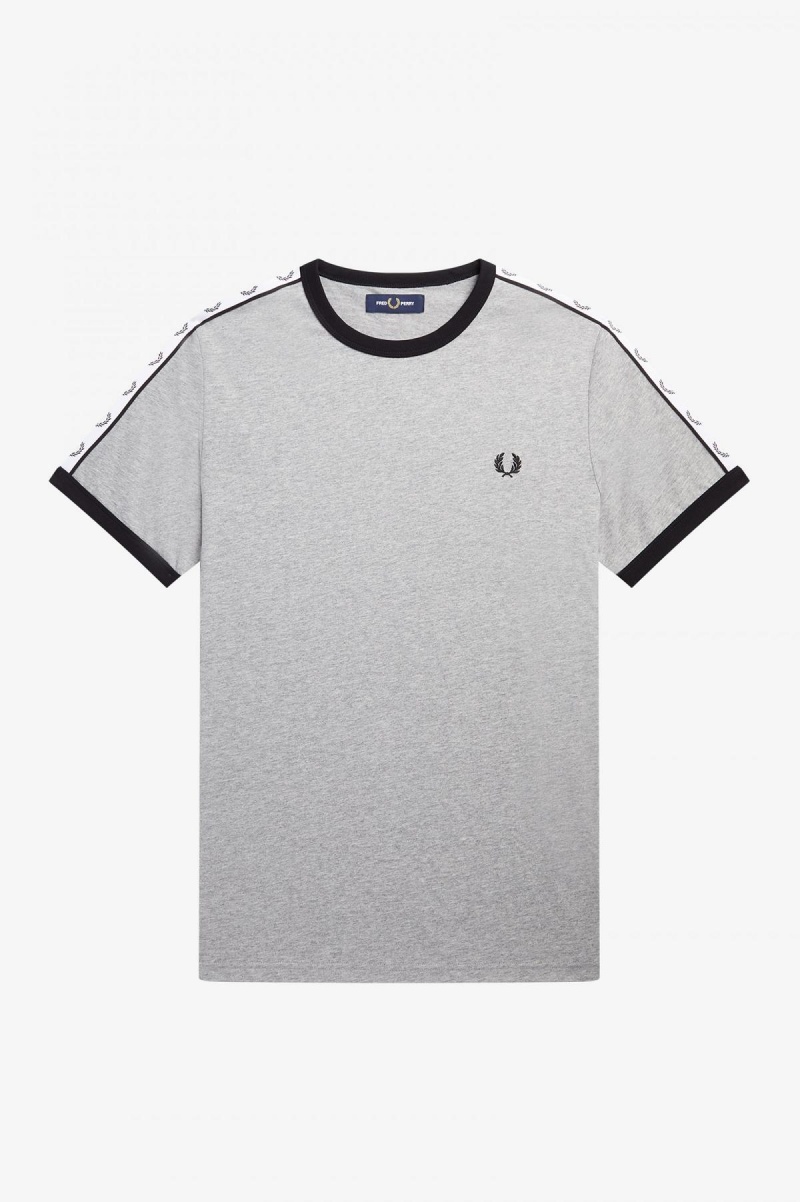 Steel Marl Fred Perry Taped Ringer Men's T Shirts | TCAWZ61370