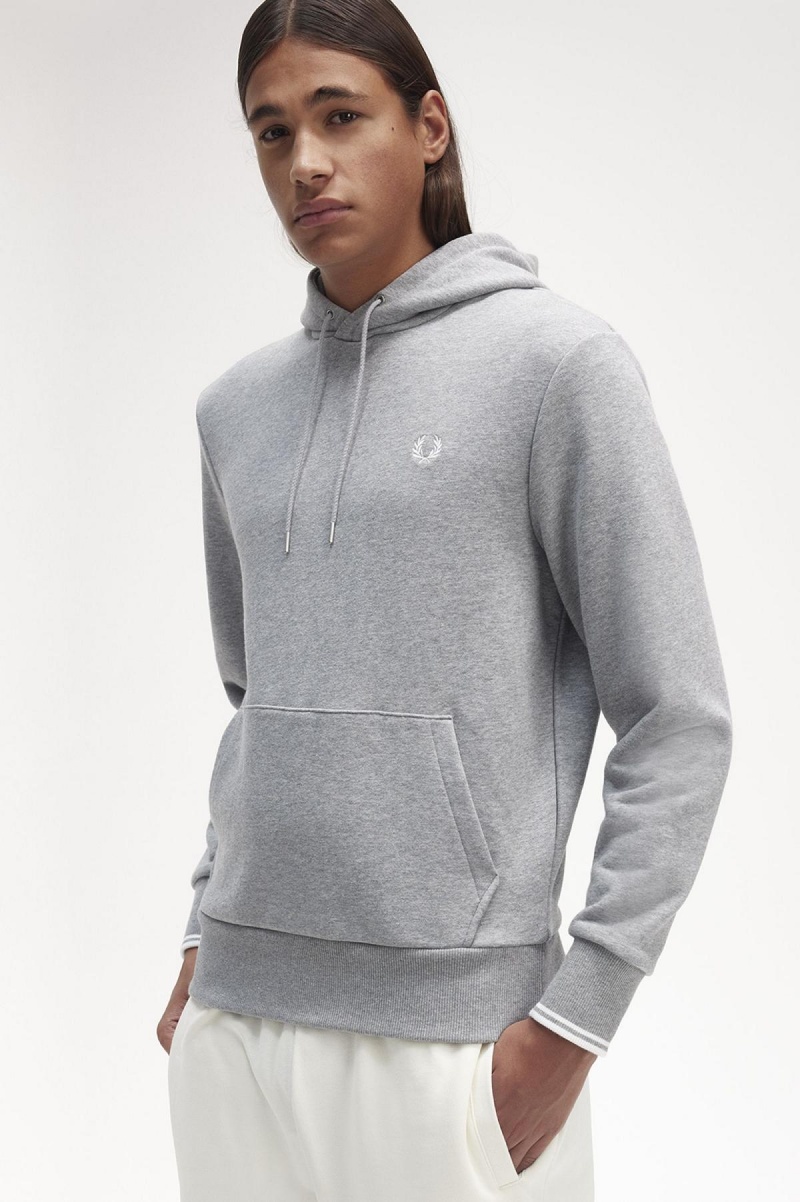 Steel Marl Fred Perry Tipped Hooded Men's Sweatshirts | CAXMI21758