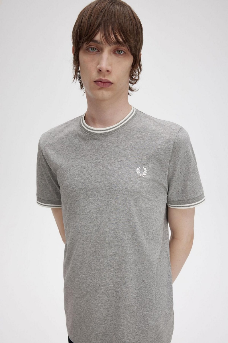 Steel Marl Fred Perry Twin Tipped Men's T Shirts | CAJZR48081