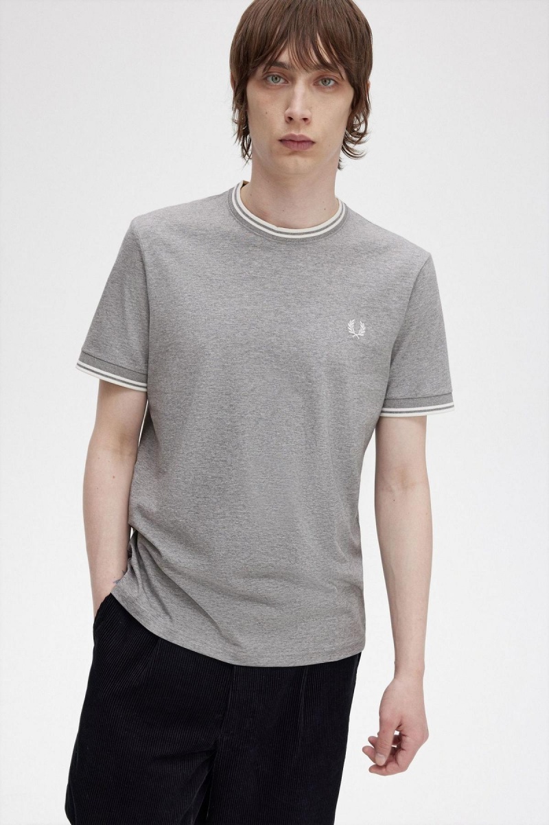 Steel Marl Fred Perry Twin Tipped Men's T Shirts | CAJZR48081