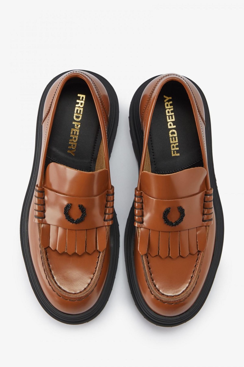 Tan Fred Perry Leather Loafer Men's Shoes | ZCAMJ90071