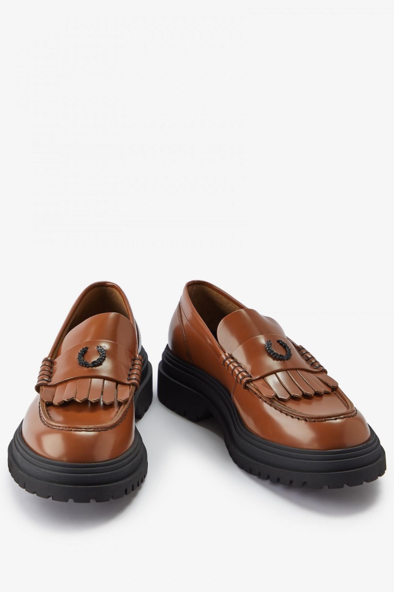 Tan Fred Perry Leather Loafer Men's Shoes | ZCAMJ90071