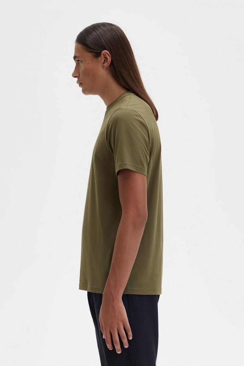 Uniform Green Fred Perry Embroidered Men's T Shirts | CAJVR75257