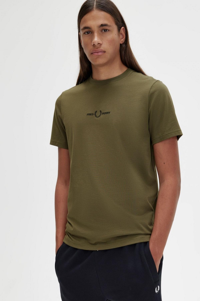 Uniform Green Fred Perry Embroidered Men's T Shirts | CAJVR75257