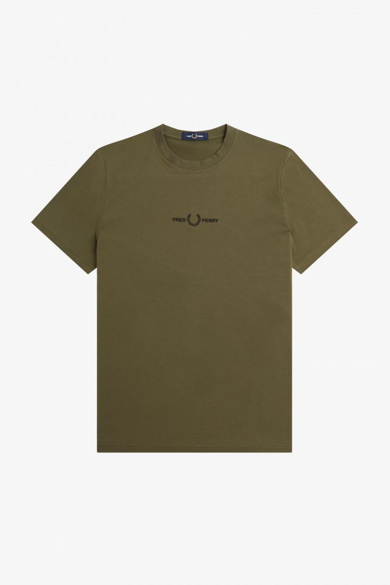 Uniform Green Fred Perry Embroidered Men's T Shirts | CAJVR75257