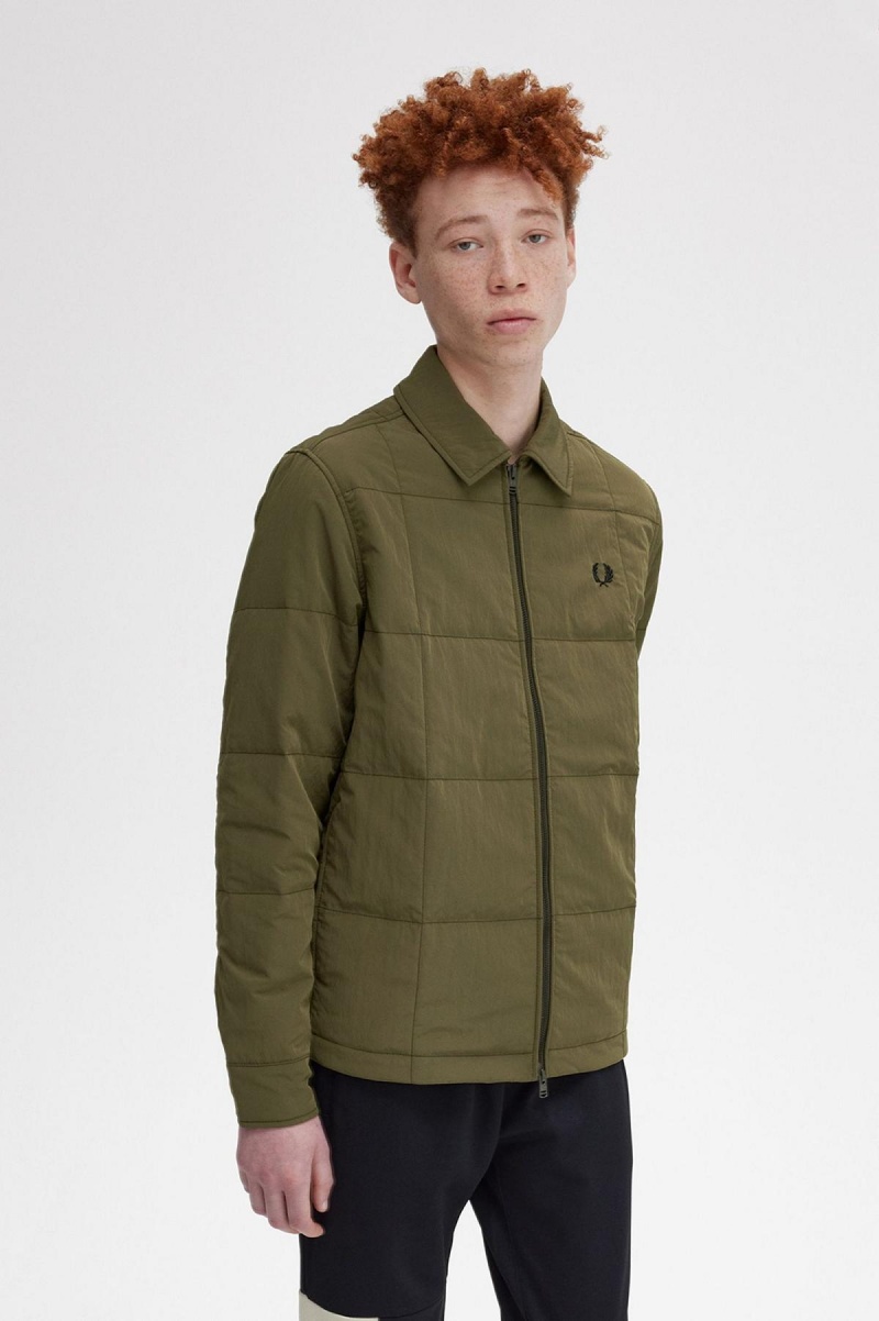 Uniform Green Fred Perry Quilted Men's Shirts | CAXMI72261