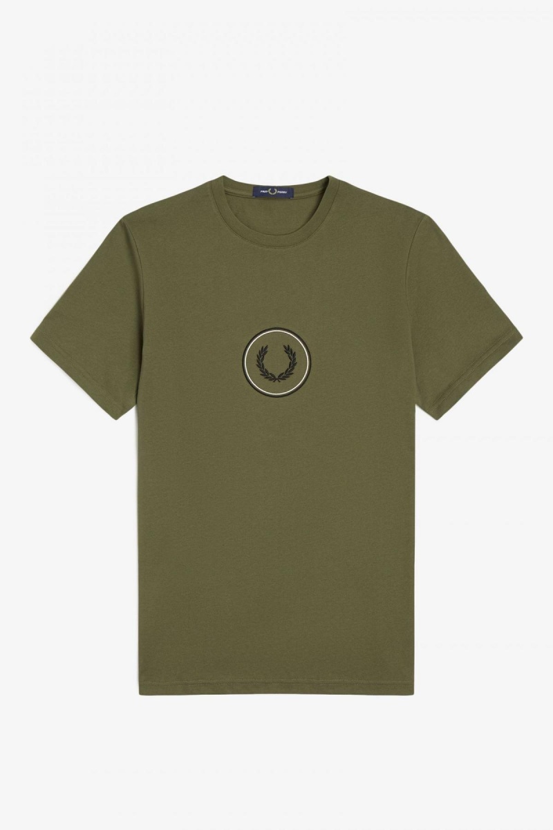 Uniform Green / Black Fred Perry Circle Branding Men\'s T Shirts | FCAHY93062