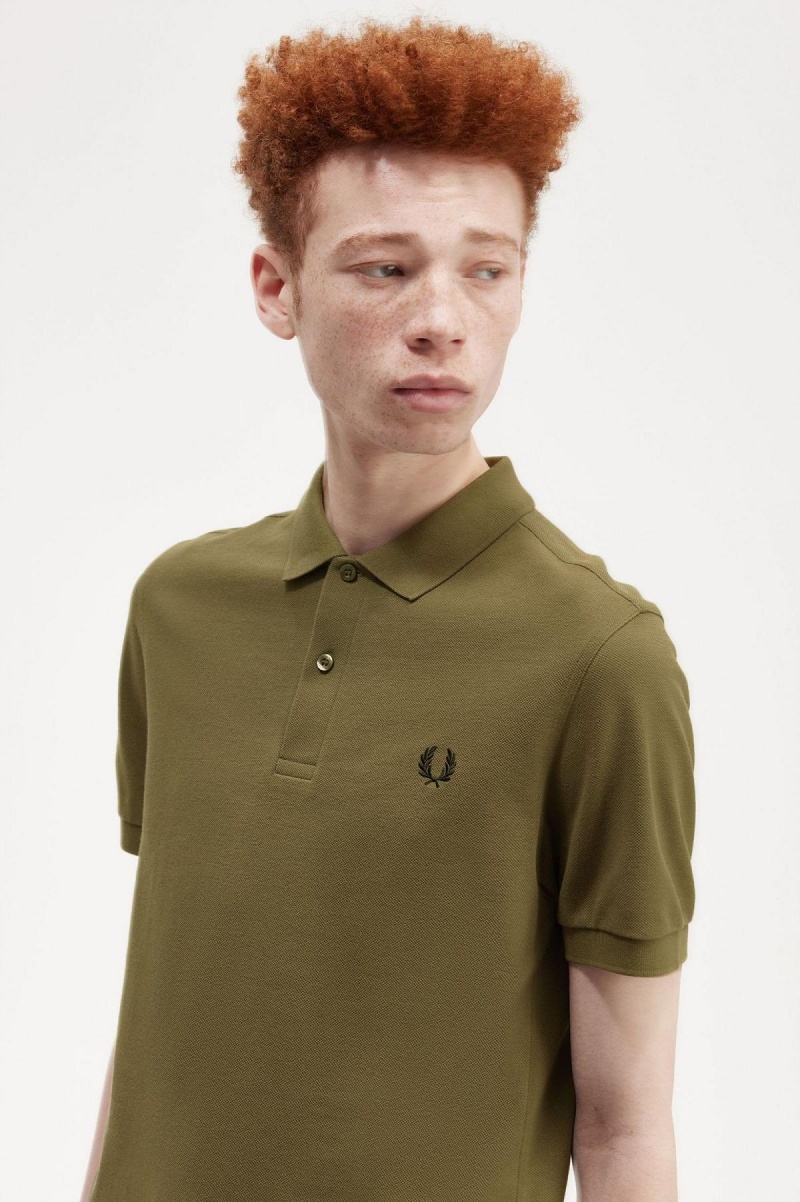 Uniform Green / Black Fred Perry M6000 Men's Polo Shirts | ZCAMJ32899