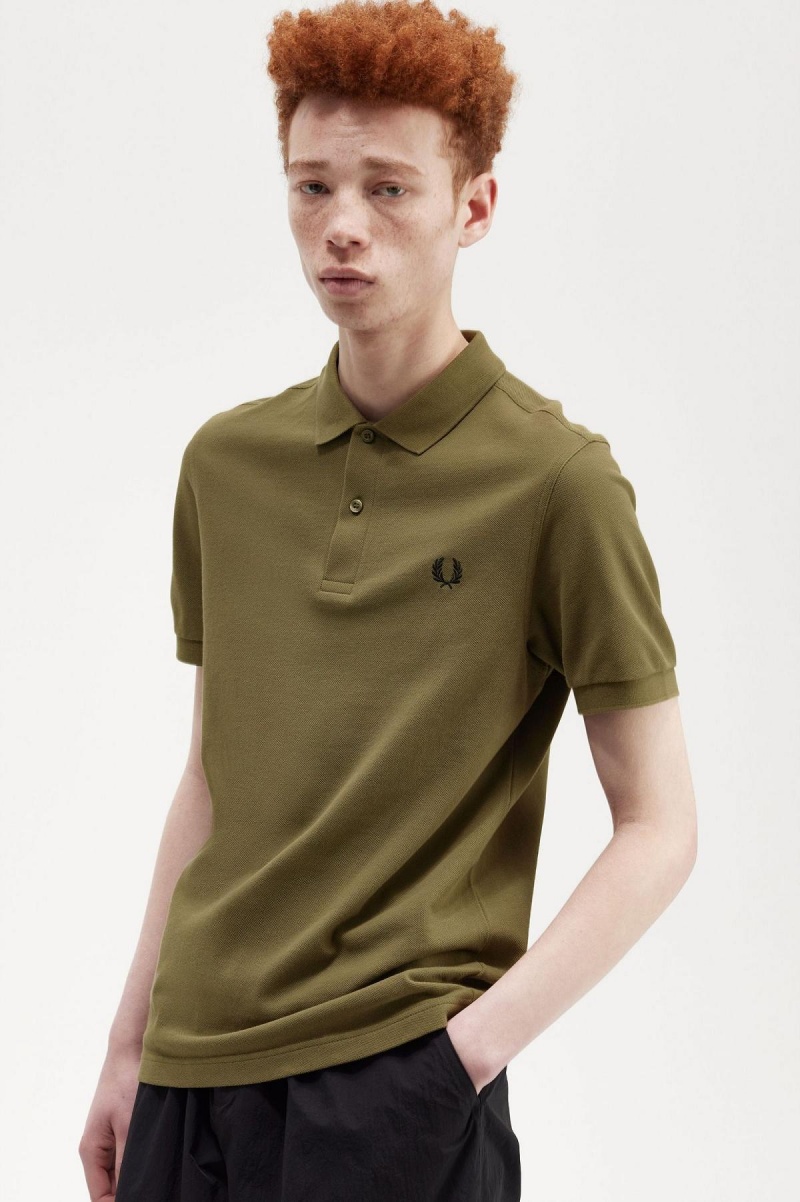 Uniform Green / Black Fred Perry M6000 Men's Polo Shirts | ZCAMJ32899